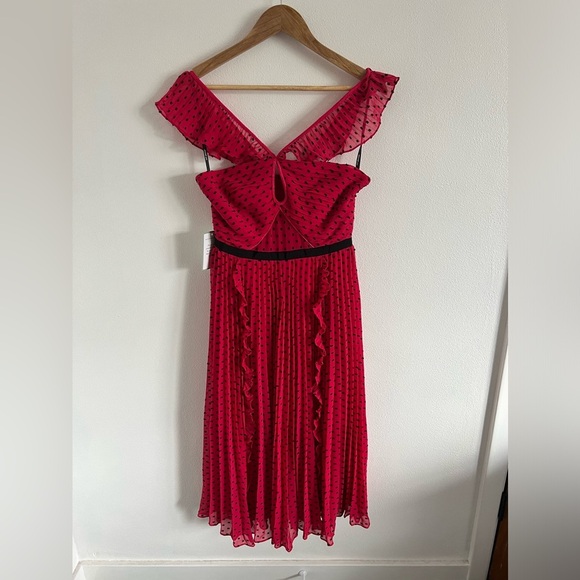 NWT SELF PORTRAIT FUCHSIA POLKA DOT MIDI DRESS size 6 - Picture 2 of 9